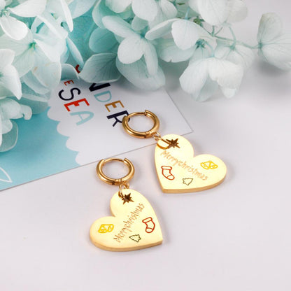 ASON Fashion Gold Color Heart Drop Earrings Jewelry Stainless Steel Dangle Earring for Women Christmas Gift Accessory