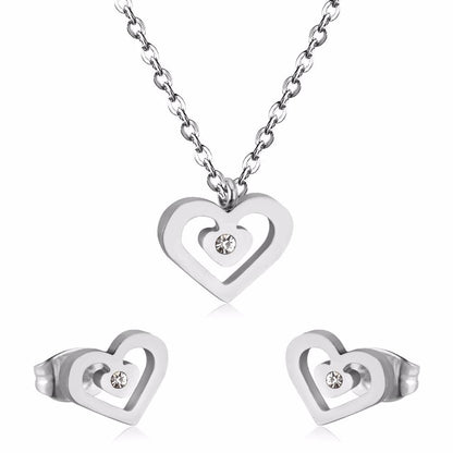 Stainless Steel Wedding Dubai Bridal Jewelry Sets CZ Heart Necklace Earrings Sets For Women Party Jewellery Sets