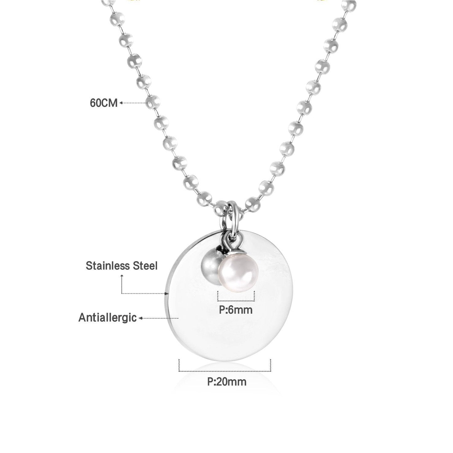 Gothic Fake Pearl Stainless Steel Round Pendant Necklaces For Men Women Jewelry Chain Necklace Collar Collier Set