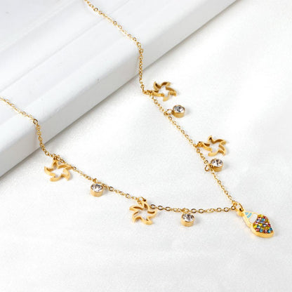 ASON Gold Color Conch and Star Pendant Chain with Cubic Zirconia Stainless Steel Necklace for Women Jewelry Accessories