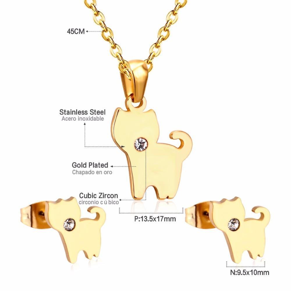 Stainless Steel Necklace Pendant Earrings Jewelry sets For Men Women Crystal Dog Jewelry Set Fashion Jewellery Gift