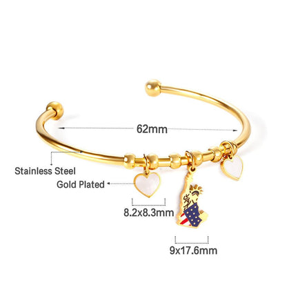 ASON Fashion Gold Color Heart with Shell Charm Stainless Steel Bracelet Open Bangle Jewelry Accessory for Women Party Gift