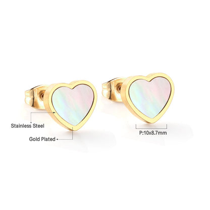 ASON Heart White Shell Piercing Stud Earring Stainless Steel Earrings Gold Color for Fashion Women Girl Jewelry Accessories