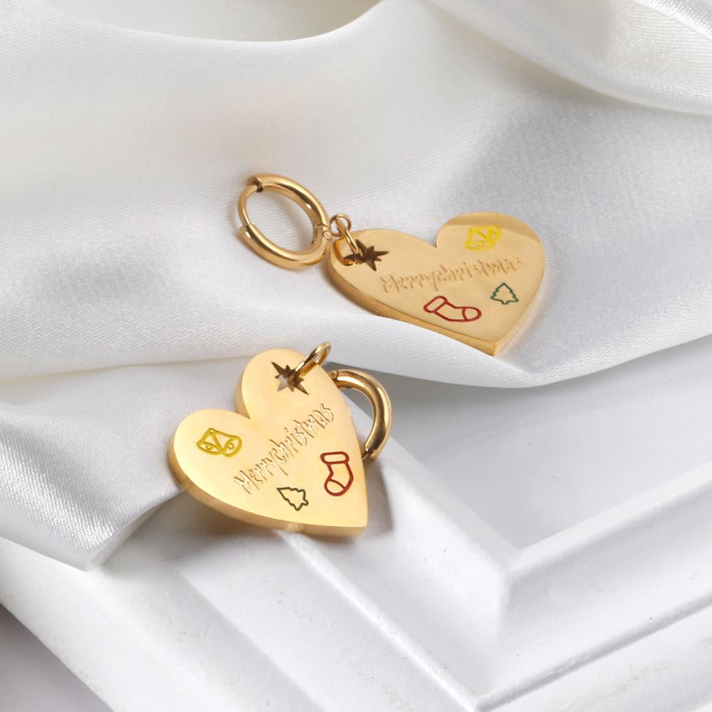 ASON Fashion Gold Color Heart Drop Earrings Jewelry Stainless Steel Dangle Earring for Women Christmas Gift Accessory