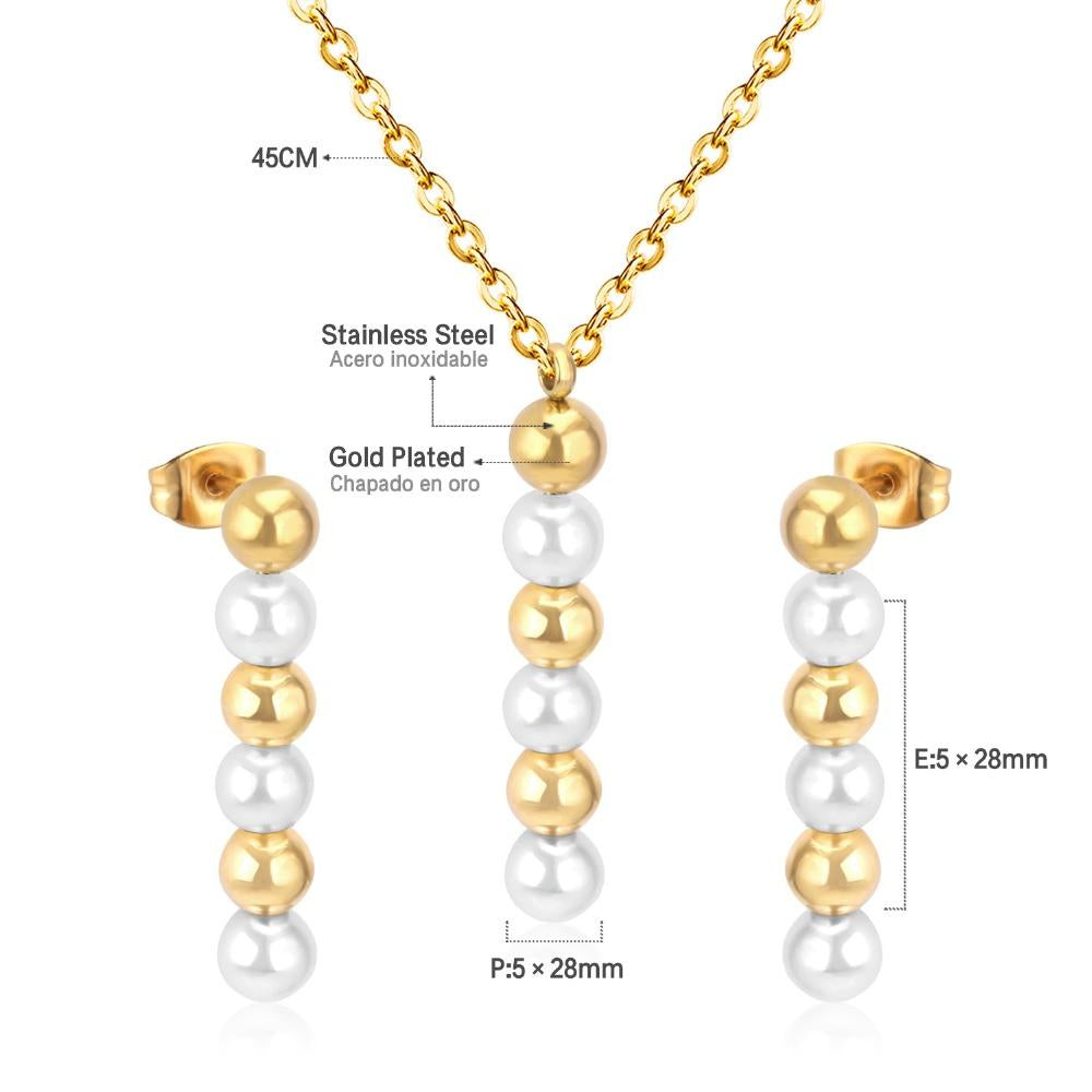 Stainless Steel Jewelry Sets For Women Girls Fake Pearl Earrings Necklace Wedding Dubai Indian Bridal Jewelry Set