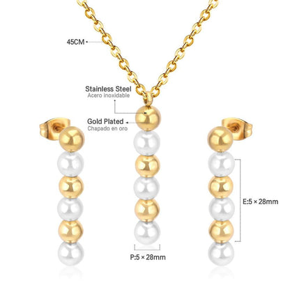 Stainless Steel Jewelry Sets For Women Girls Fake Pearl Earrings Necklace Wedding Dubai Indian Bridal Jewelry Set