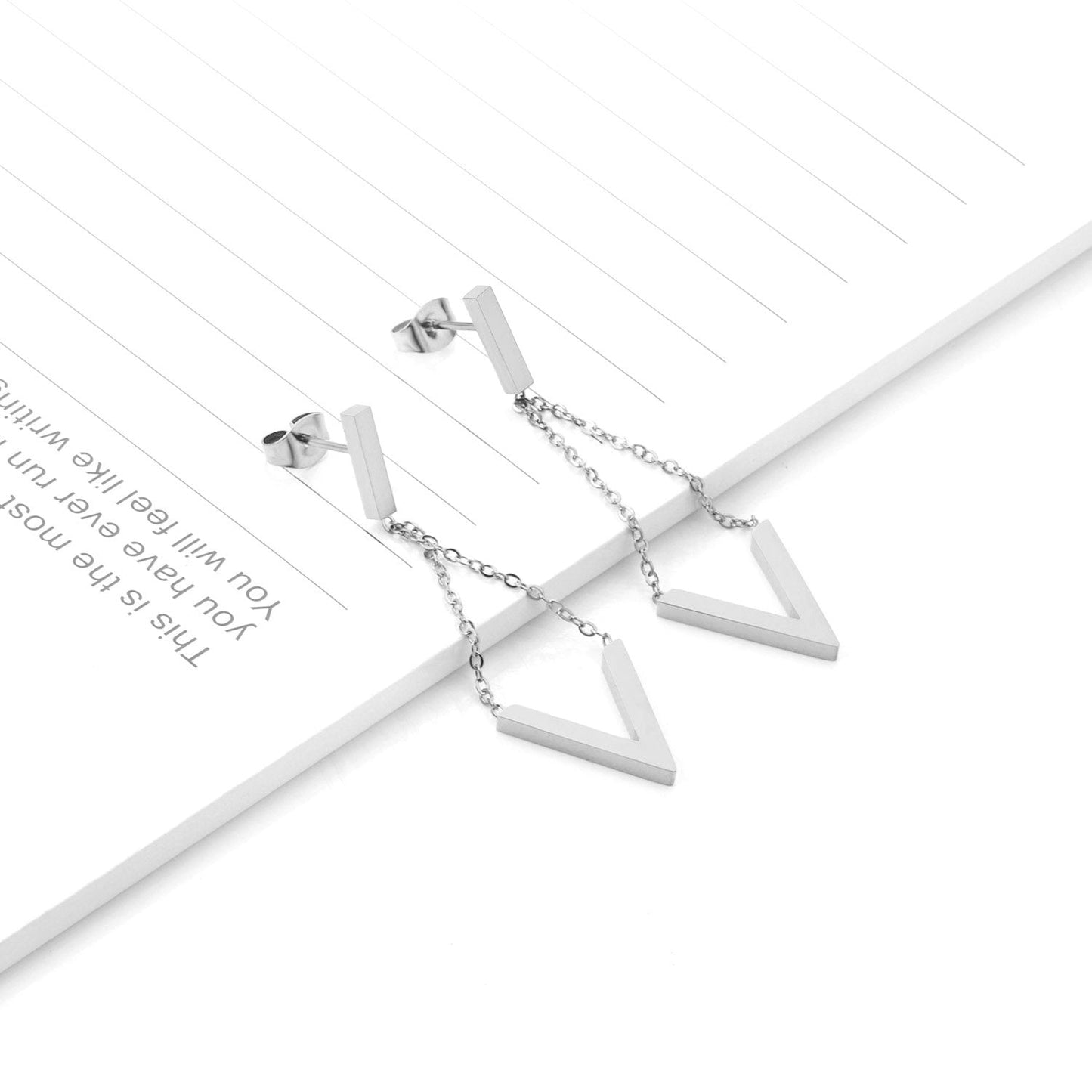 ASON Elegant V Letter Drop Earrings 316L Stainless Steel Geometric Hanging Dangle Earrings for Women Accessories Jewelry