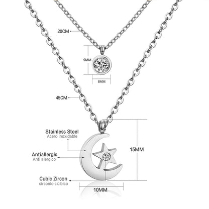 ASON Moon Star Pendant Necklaces Stainless Steel Gold Color Double Chain Necklace Statement Jewelry Wholesale Party Gift