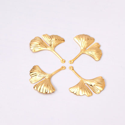 ASON 100 Pcs/Lots Ginkgo Biloba Charms Leaf Pendant Gold 316L Stainless Steel For Necklace DRY Handmade Jewelry Making Supplies