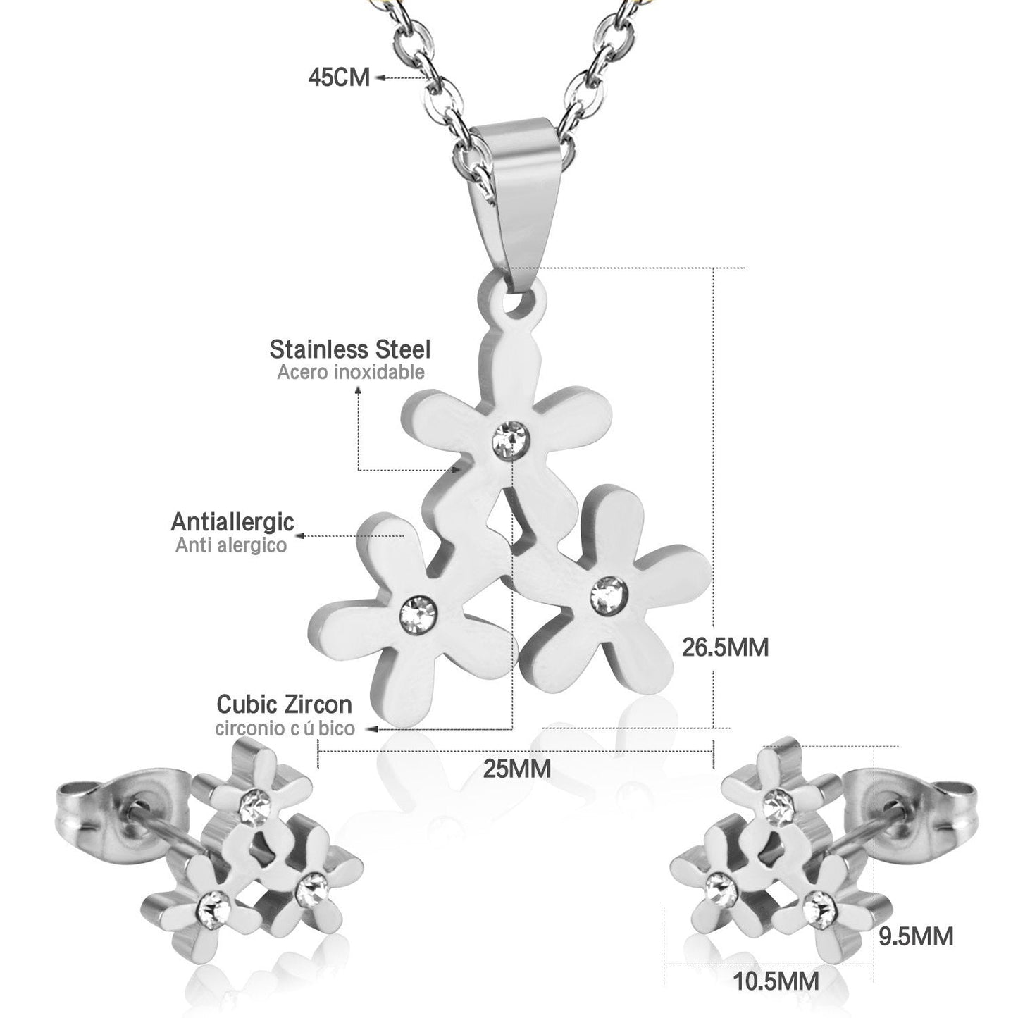 Stainless Steel Jewelry Sets For Women Bridal Dubai Flower Crystal Earrings Necklace Jewellery Set Accessories