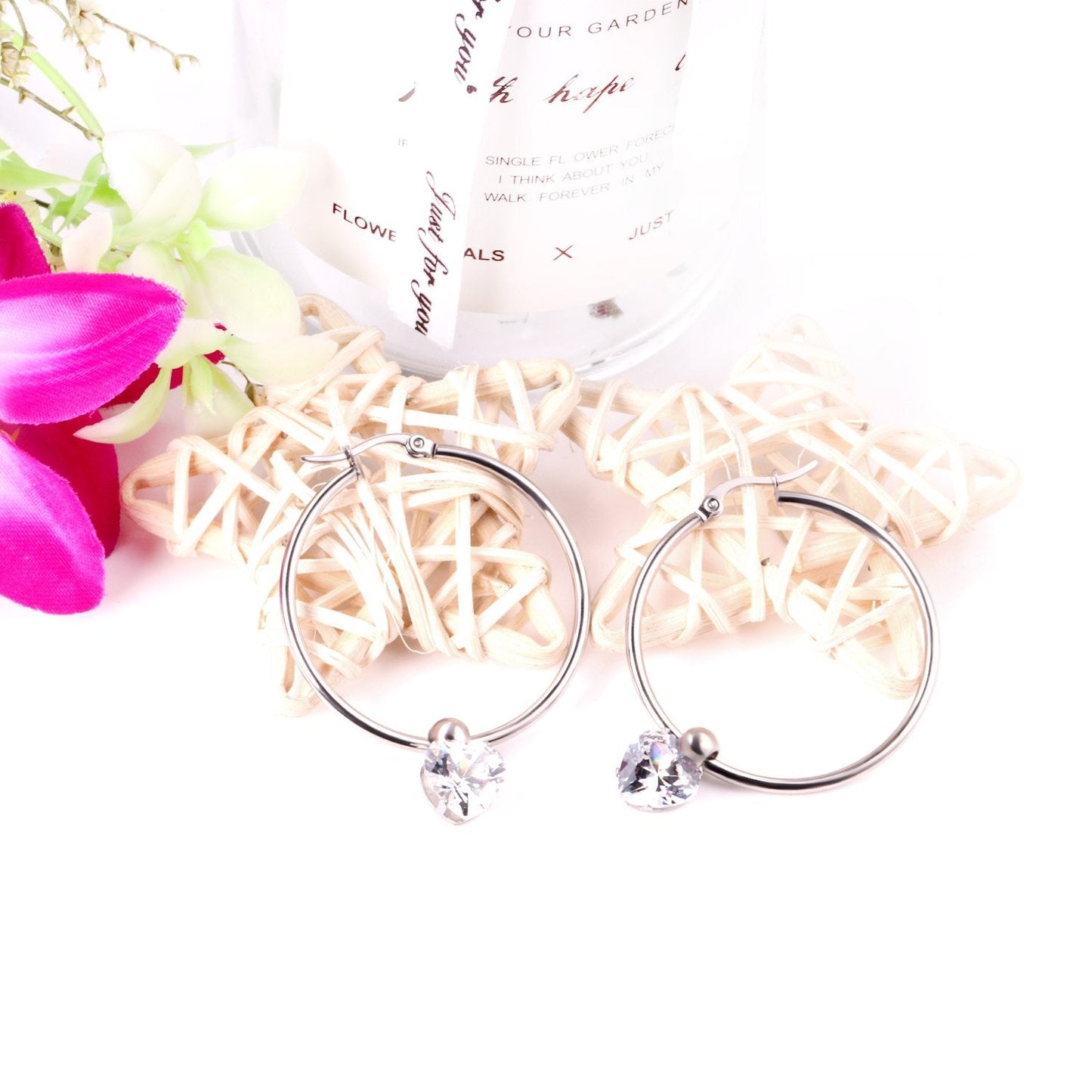 ASON Round Ear Hoop Earring With Cubic Zirconia Classic Style 2022 Stainless Steel Circle Earring Fashion Jewelry Party