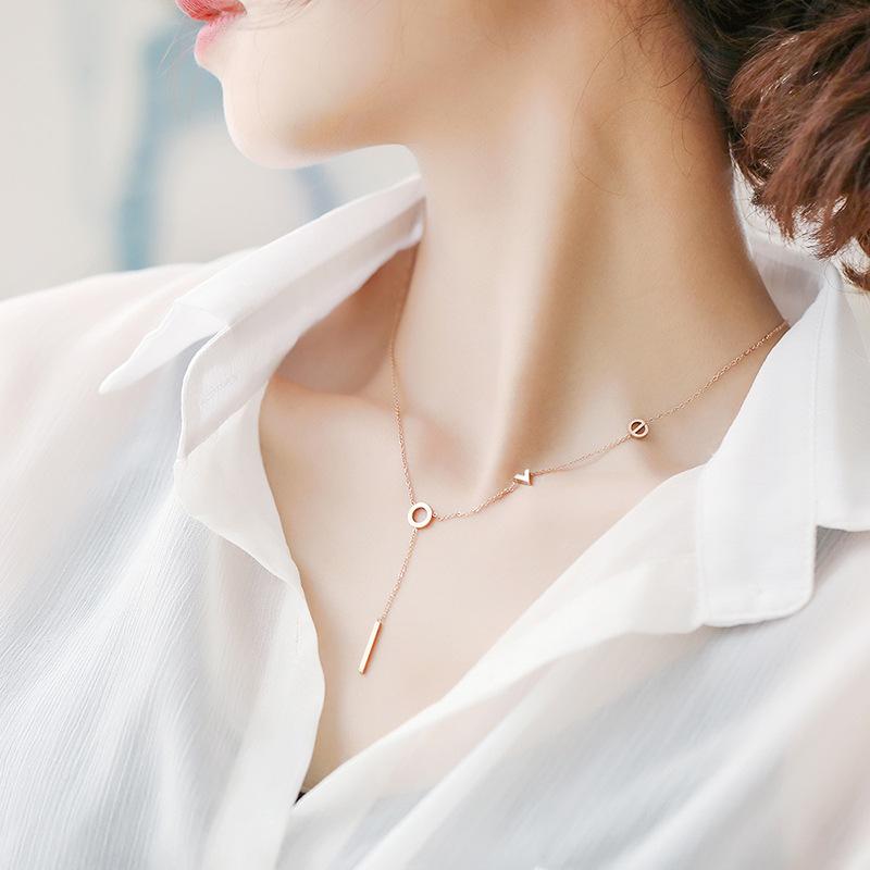 Fashion Jewelry Rose Gold "Love" Pendants Necklaces For Women 316L Stainless Steel Chains choker Necklace Set