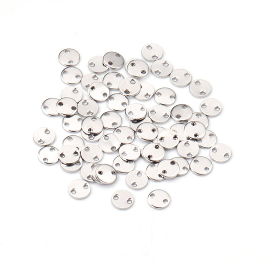 ASON 100pcs/lot Stainless Steel Round Tags Charm Pig Nose Pendant With 2 Connector For Necklace Bracelet Jewelry Making Supplies