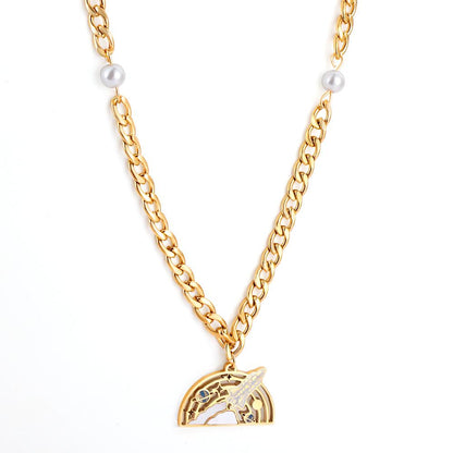 Moon With Cute Astronaut Design Elegant Chain With Imiatation Pearl Double Layer Jewelry On Neck Statement Collier