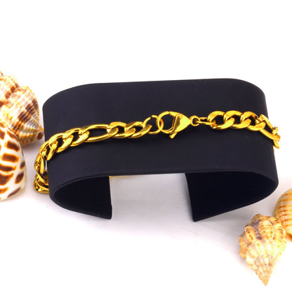 Wholesale Ason 7mm Cuban Link Chain Bracelets Stainless Steel Gold Color for Men Women Party Gift Fashion Bangle Jewelry Boho