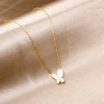 ASON Colorful Black White Shell Butterfly Chain Pendant Necklace Gold Color Stainless Steel for Women Fashion Jewelry