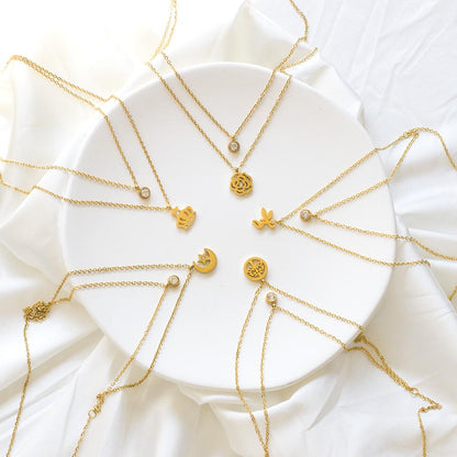 Double Layer Chain Pendants Necklaces For Women Girls Gold Color Silver Tone Stainless Steel CZ Crystal Round Choker