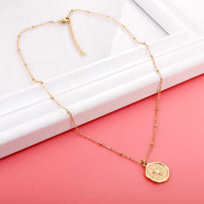 Wholesale Stainless Steel Chains Necklace for Women Girls Gold Color Round Lucky Star Pendant Collars Female Accessorie 2025 New