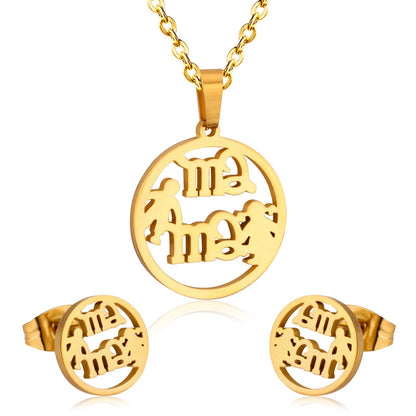 Stainless Steel MAMA Pendant Necklace Earrings For Women Fashion Jewelry Sets For Mother's Day Gift Dubai African