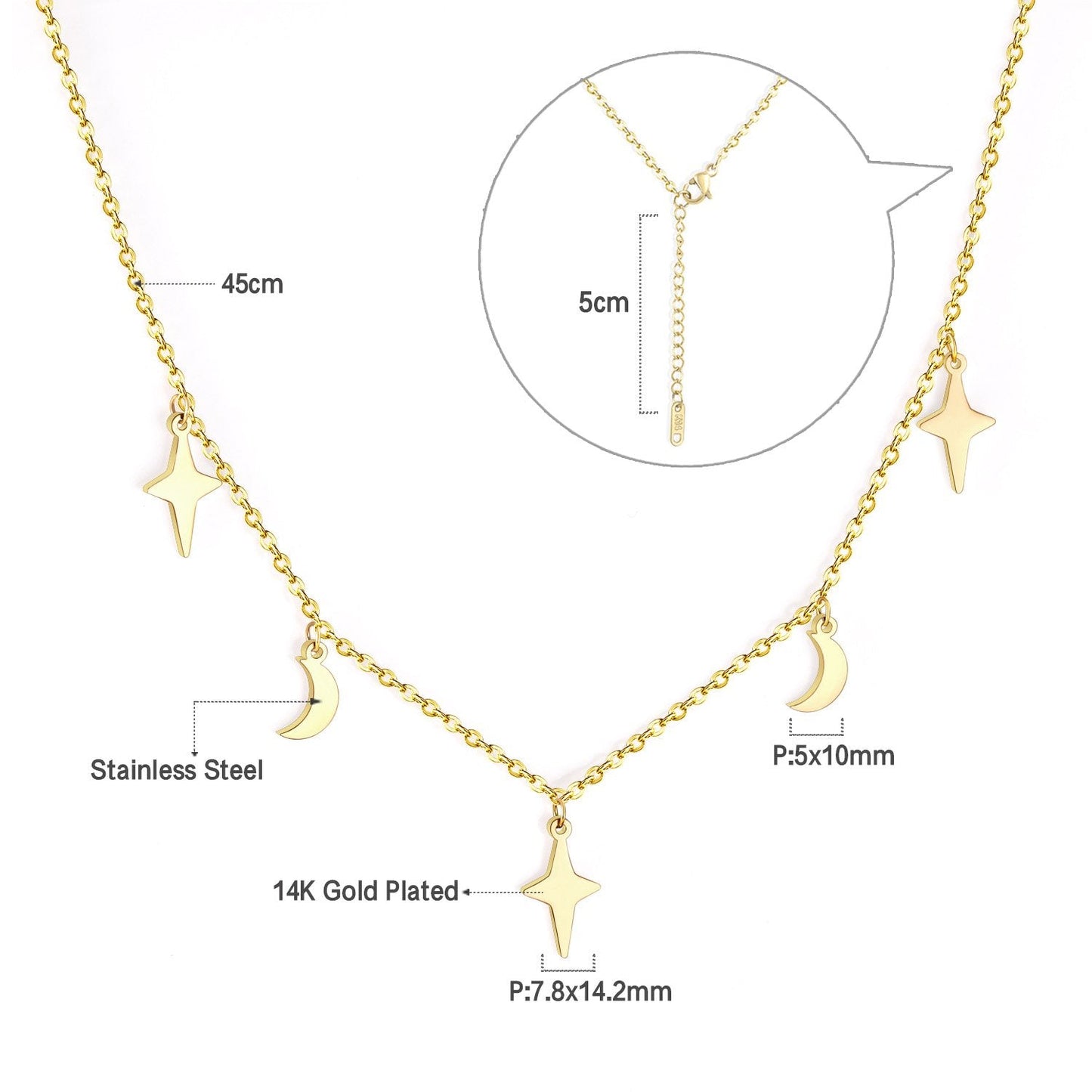 Star Zircon Gold color Pendants Necklaces Set For Girl Stainless Steel Collars Choker Necklace Women 2020 In bulk