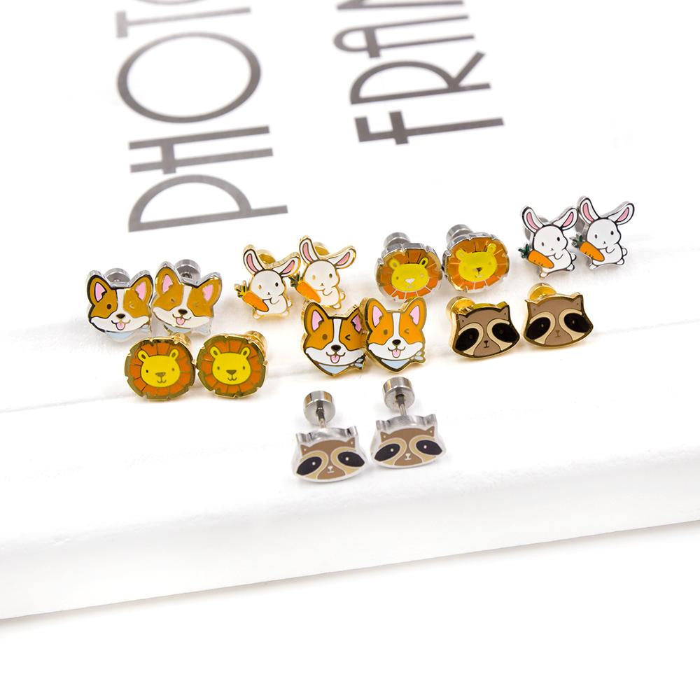 Cute Girls's Earrings Acrylic Design Animals Piercing Butterflies Stainless Steel Penguin Childlike серьги brinco