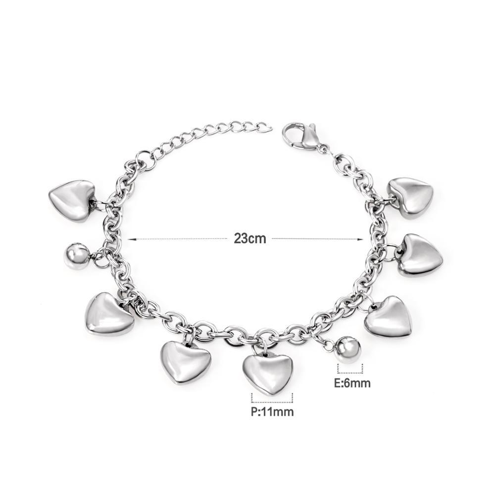 ASON Lovely Heart Bracelet with Steel Ball Charm Stainless Steel Bangle Silver Color Accessories for Women Girl Jewelry
