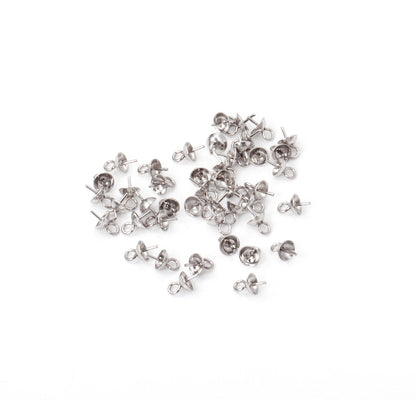 ASON 100 pcs/lot Gold/Silver Stainless Steel Bowl Pin Tray Earrings, Pearl Earring Base, For DIY Necklace Jewelry Charm Making