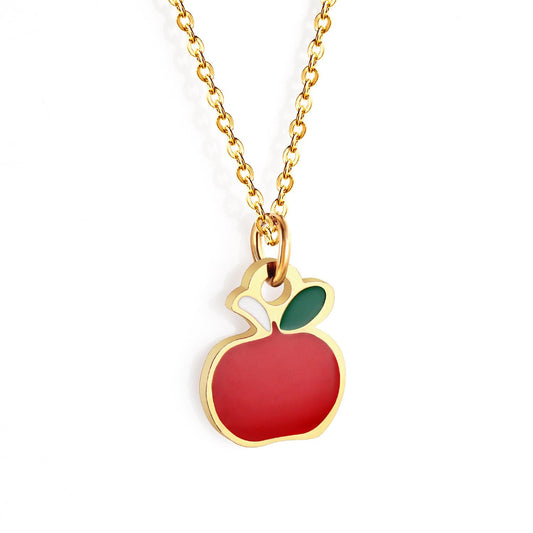 Enamel Girls Kids Jewelry Cute Crystal Strawberry Pendant Necklace for Women Stainless Steel Waterproof Sweet Choker Birthday Gifts