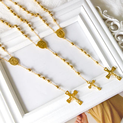 Wholesale Ason Long Scapular Catholic Rosaries Beads Christian Cross Pendant Necklaces Stainless Steel for Women Men Jewelry Chokers