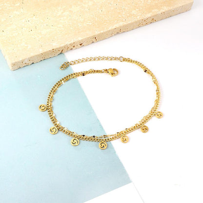 ASON Fashion Round Shape Hollow Out Accessories Multi-layer Chains Anklets Gold Color Stainless Steel For Women Jewelry