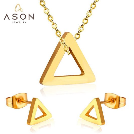 ASON Triangle Pendants 316L Stainless Steel Bridal Wedding Jewelry Set for Women Necklace Pendant Small Stud Earring