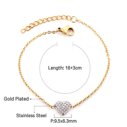ASON Trendy Cubic Zirconia Heart Shape Chain Bracelets Gold Color Stainless Steel For Women Daily Wear Jewelry Accessory