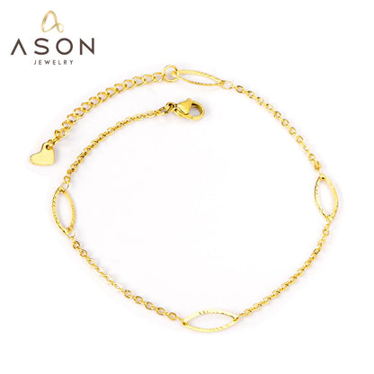 ASON Fashion Jewelry Simple Oval Charm Foot Link Chains Anklet Gold Color Stainless Steel for Women Beach Accessories