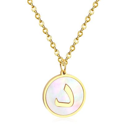ASON White Shell Gold Color Initial Letter Fashion Pendant Necklace Stainless Steel Alphabet Link Chain for Gift