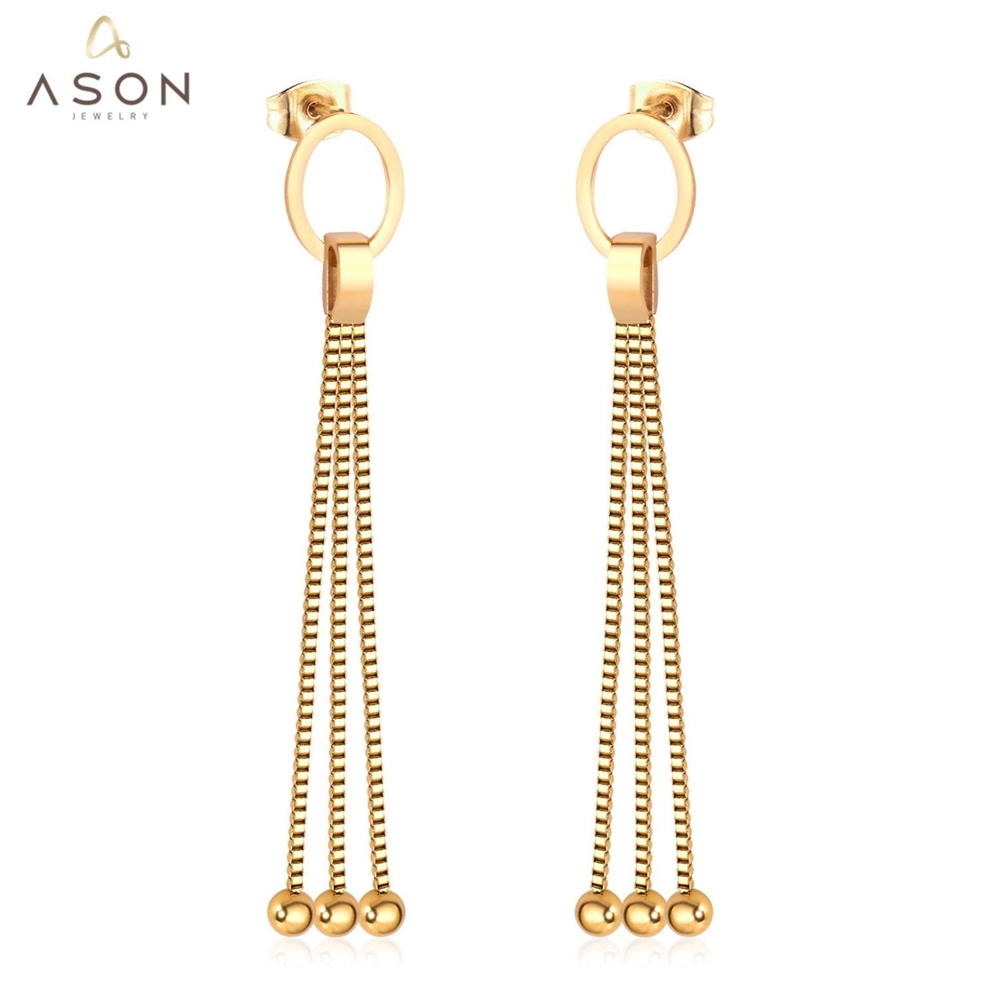 ASON Modern Statement Drop Earring with Steel Ball Tassel Dangle Earrings Stainless Steel Jewelry for Women Girl Party Gift