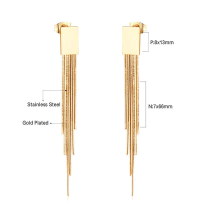 ASON Statement Korean Style Piercing Drop Earrings Tassel Dangle Earring Stainless Steel Jewelry for Women Gold Color Gift