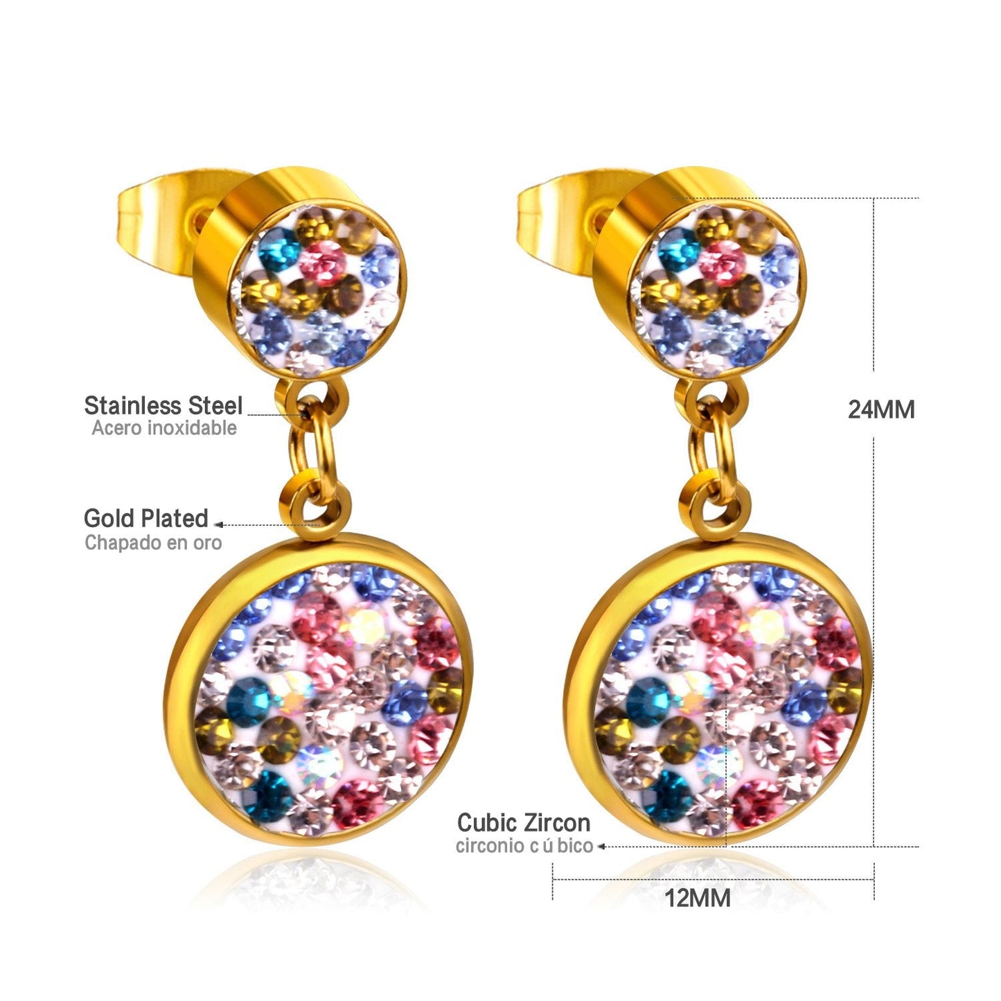 ASON Round Cubic Zircnia Drop Earrings Stainless Steel 2022 New Punk Earrngs for Girl/Women Daily Wear