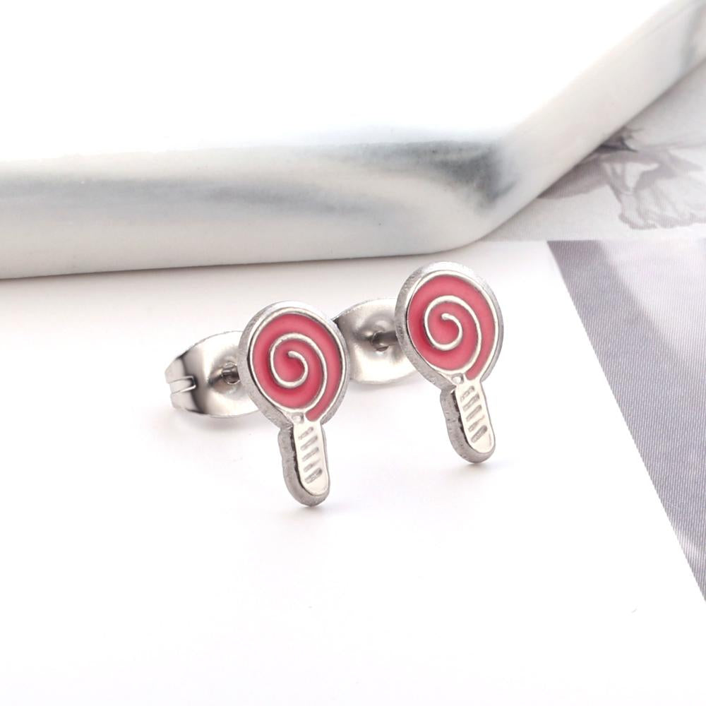 Candy Color Lollipop Stud Earrings For Kids Girl Cute Sweet Stainless Steel Anti Allergy Ear Jewelry Birthday Gifts