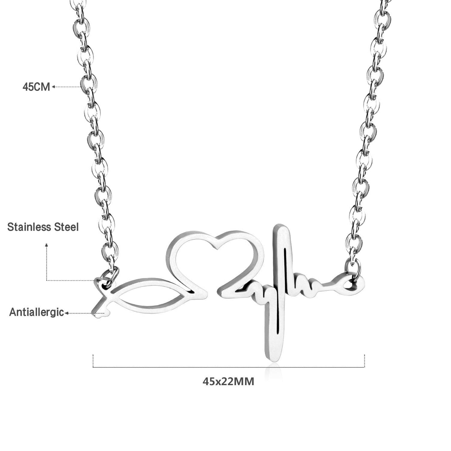 ASON Gold Color Stainless Steel Pendant Necklace for Lover Fashion Love Heartbeat Necklaces Valentine's Day Gift Jewelry
