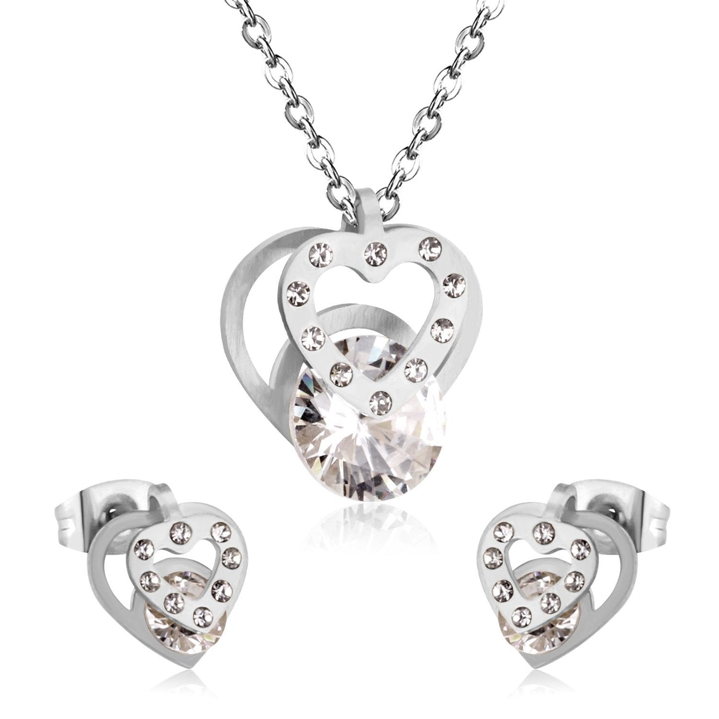 Hot Sale Stainless Steel Sets CZ Fashion Heart Jewelry sets Women Valentine's Day present