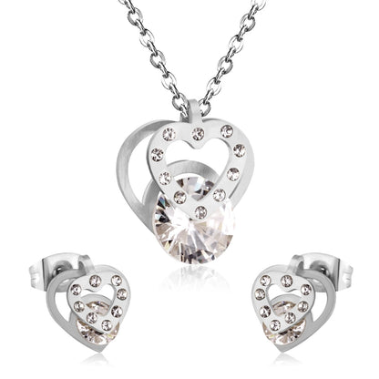 Hot Sale Stainless Steel Sets CZ Fashion Heart Jewelry sets Women Valentine's Day present