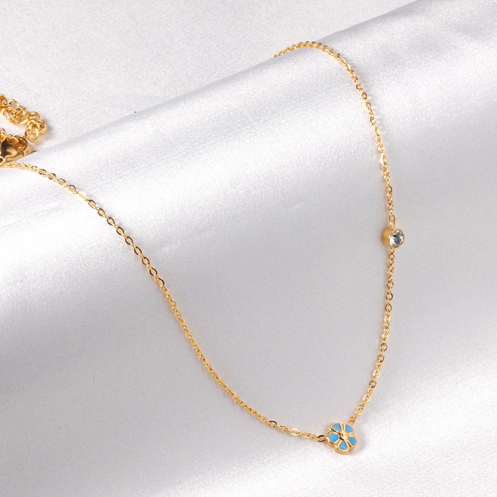 Korean Fashion Peach Blossom Stainless Steel Pendant Necklace For Women Office Chain Necklace Jewelry bijoux femme