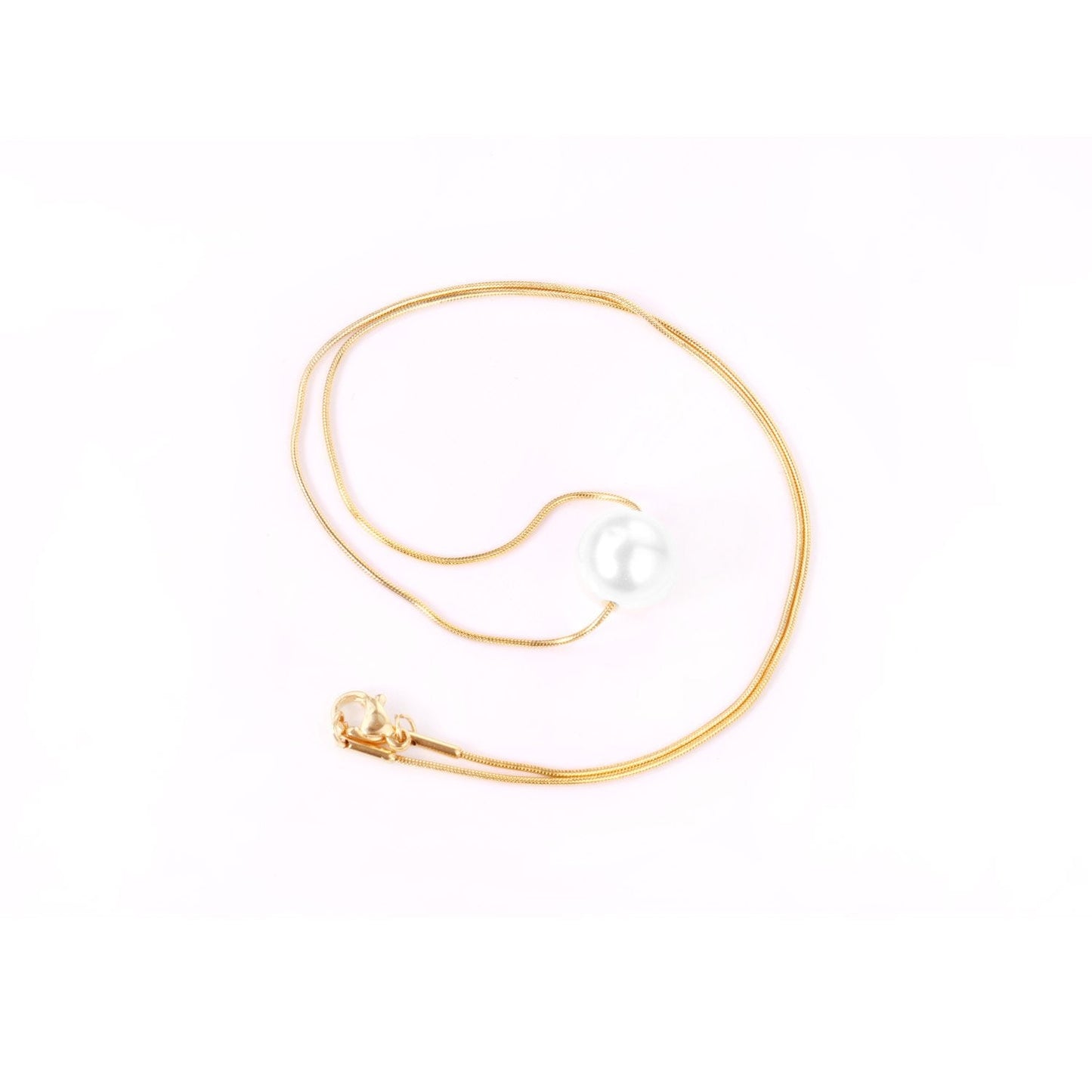 ASON Gold Color Imitation Pearl Pendant Necklace Stainless Steel Snake Chains Necklaces Simple Accessories Women/Girl Party