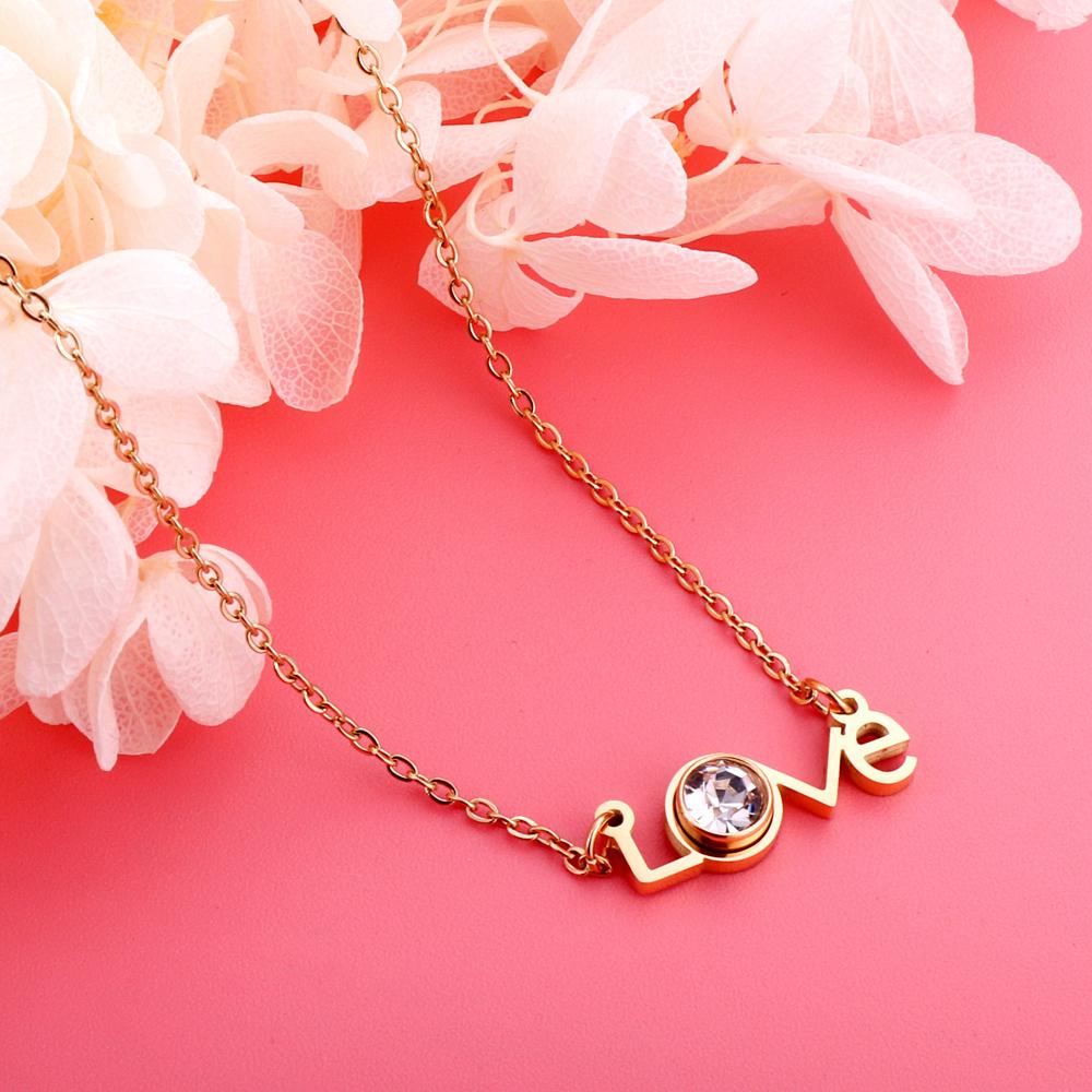 Stainless Steel Love Accessories Cubic Zirconia Pendant Necklace For Women No Fade  Collars Jerelry Party Wedding