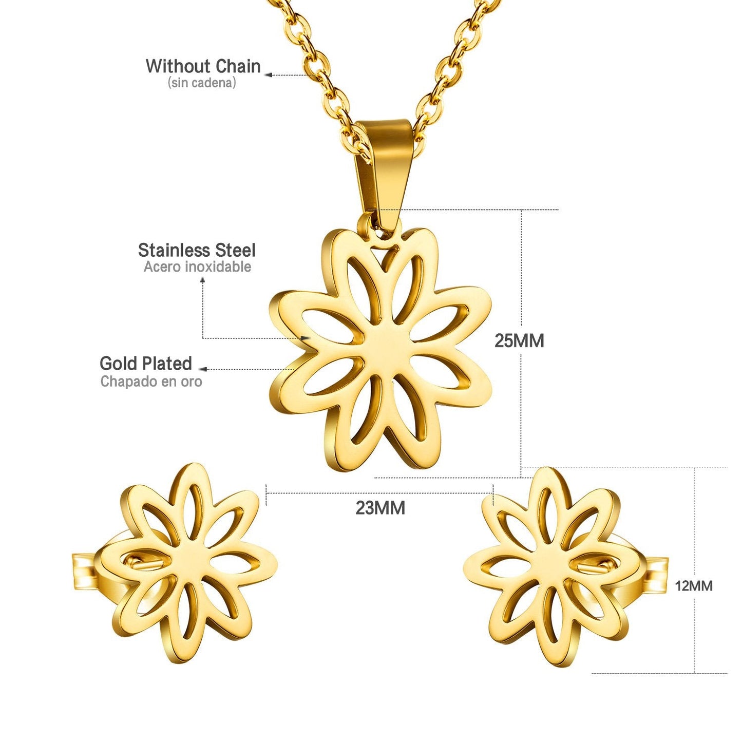 ASON Classic Stainless Steel Gold Color Flower Jewelry Sets for Women Wholesale Necklace Earring Jewlery Sets Party