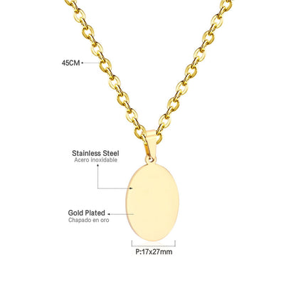 Gold Choker Religion Stainless Steel Round/Square/Rectangle Pendant Necklace For Men/Women Chain Necklace Blank Tag