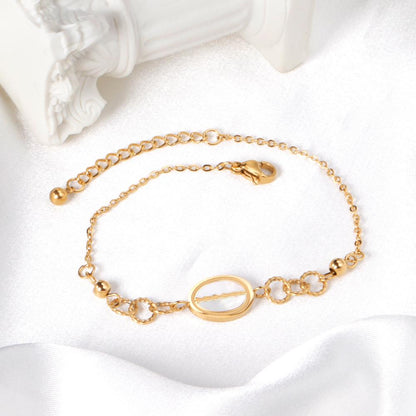 ASON Simple Style Shell Shape Charm Bracelet Gold Color Stainless Steel Bangle with Extender 17+3cm for Women Gift Jewelry