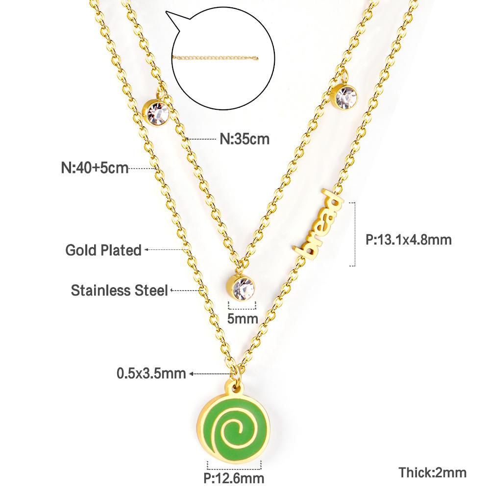 ASON Cute Gold Color Lollipop Pendant Multi-layer Necklace Bread Stainless Steel for Women Fashion Jewelry Accessories