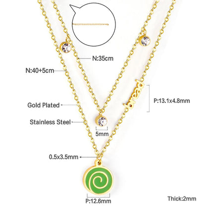 ASON Cute Gold Color Lollipop Pendant Multi-layer Necklace Bread Stainless Steel for Women Fashion Jewelry Accessories