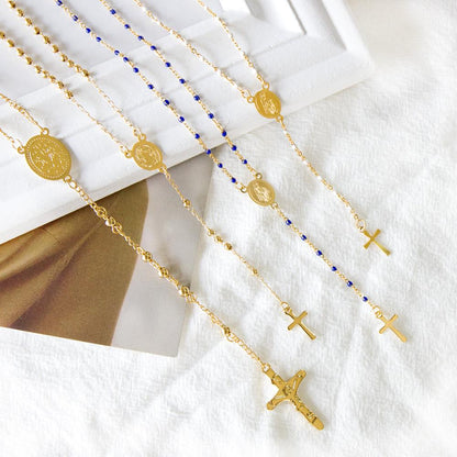 Wholesale Ason Long Scapular Catholic Rosaries Beads Christian Cross Pendant Necklaces Stainless Steel for Women Men Jewelry Chokers